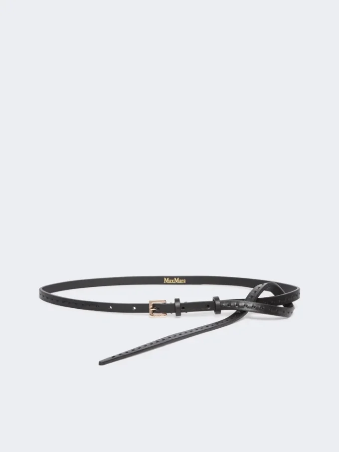 Natural leather belt, black