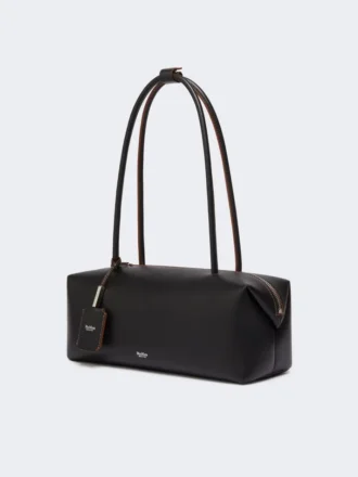 Natural leather bowler bag, black