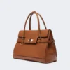 Natural leather handbag, amber brown