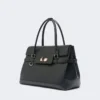 Natural leather handbag, black