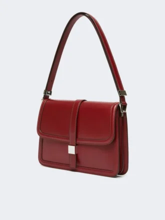 Natural leather handbag, bordeaux