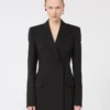 Natural stretch pure wool tailored blazer, black