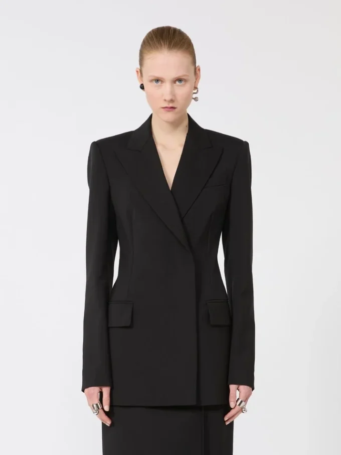Natural stretch pure wool tailored blazer, black