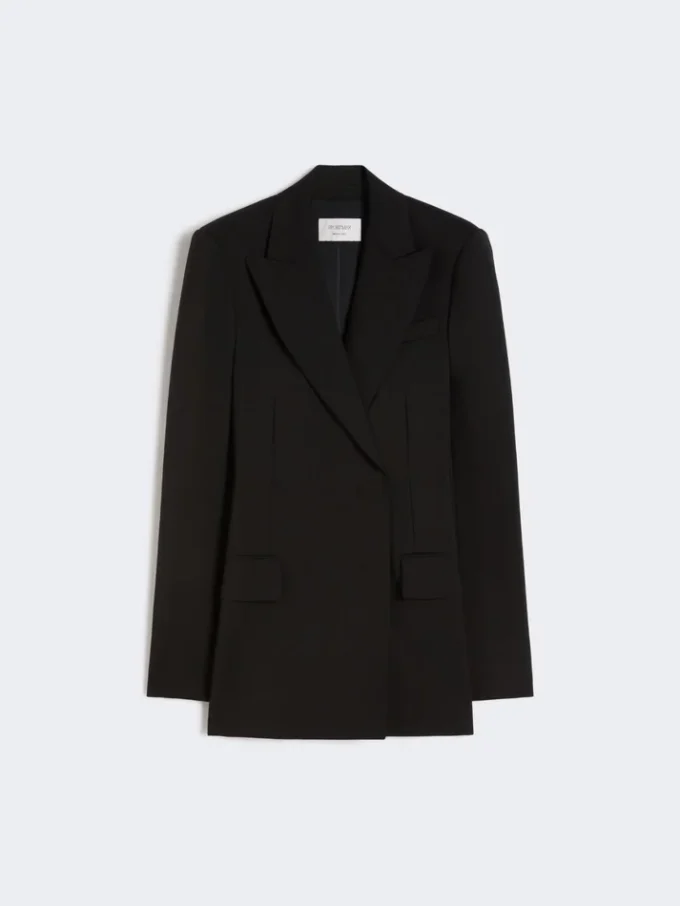 Natural stretch pure wool tailored blazer, black