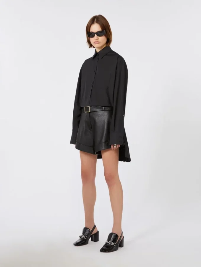 Overshirt with plissa-pleated detail, black Overshirt with plissa-pleated detail, black