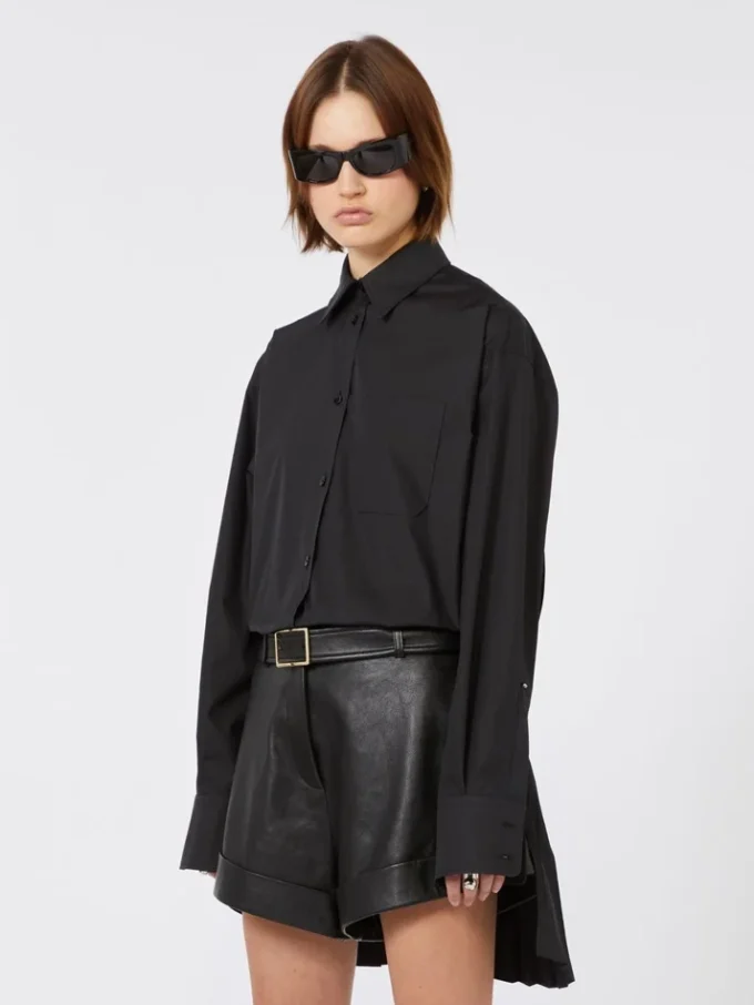 Overshirt with plissa-pleated detail, black Overshirt with plissa-pleated detail, black