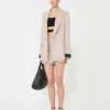 Oversized blazer in organza and linen canvas, camel