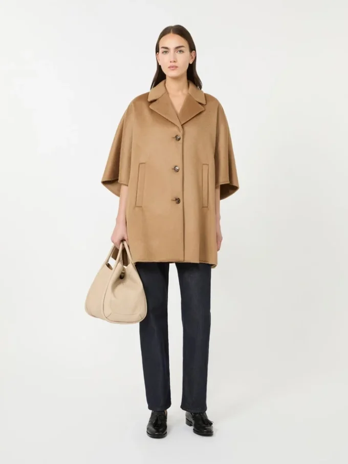 Oversized cashmere broadcloth cape, camel