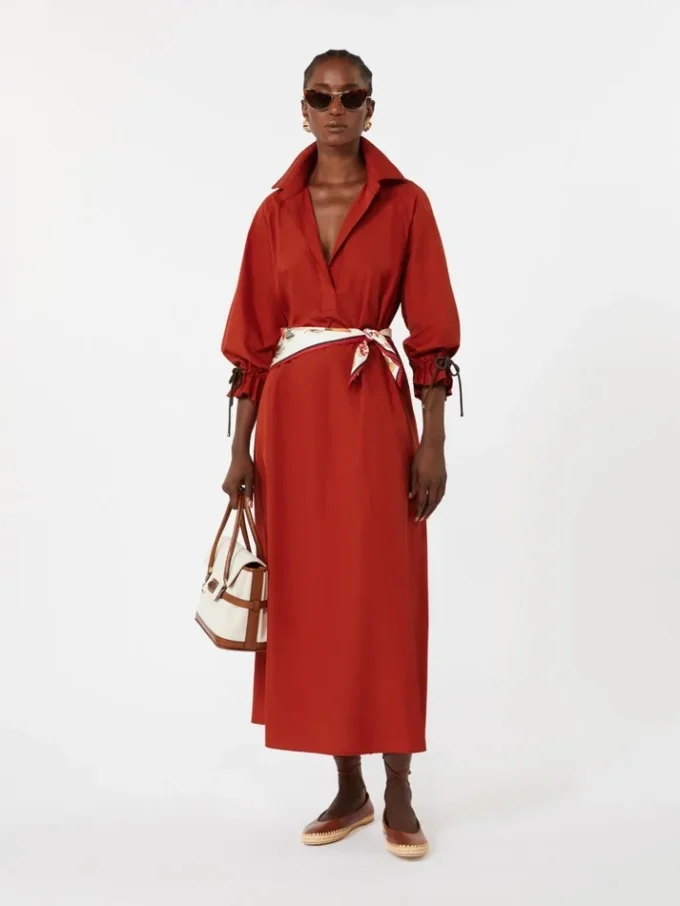 Oversized cotton poplin dress, red