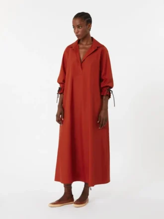 Oversized cotton poplin dress, red