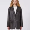 Oversized leather blazer, brown