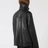 Oversized leather heavy jacket, black