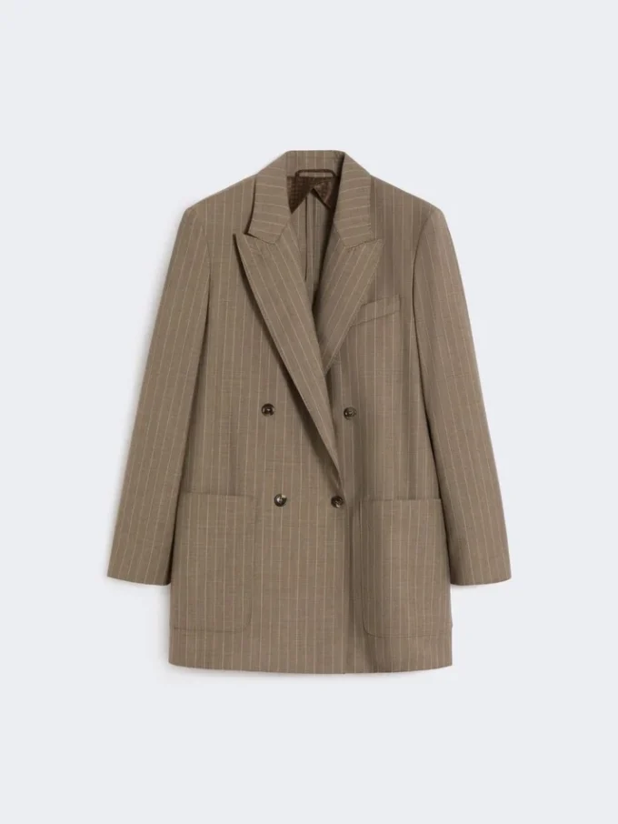 Oversized pinstripe woollen cloth blazer, hazelnut brown