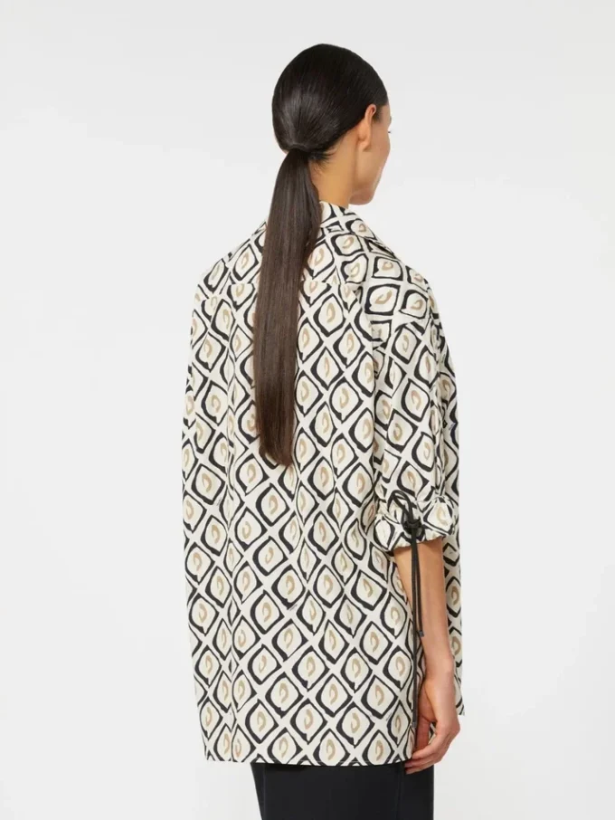 Oversized printed poplin shirt, beige