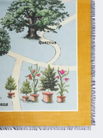 Oversized scarf in printed silk and wool, mustard