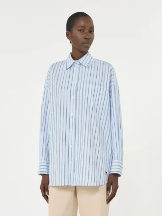 Oversized striped cotton shirt, light blue