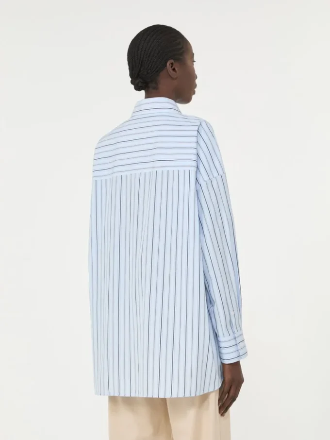 Oversized striped cotton shirt, light blue