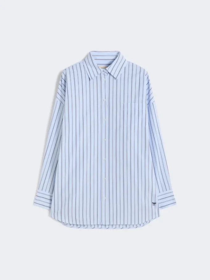 Oversized striped cotton shirt, light blue