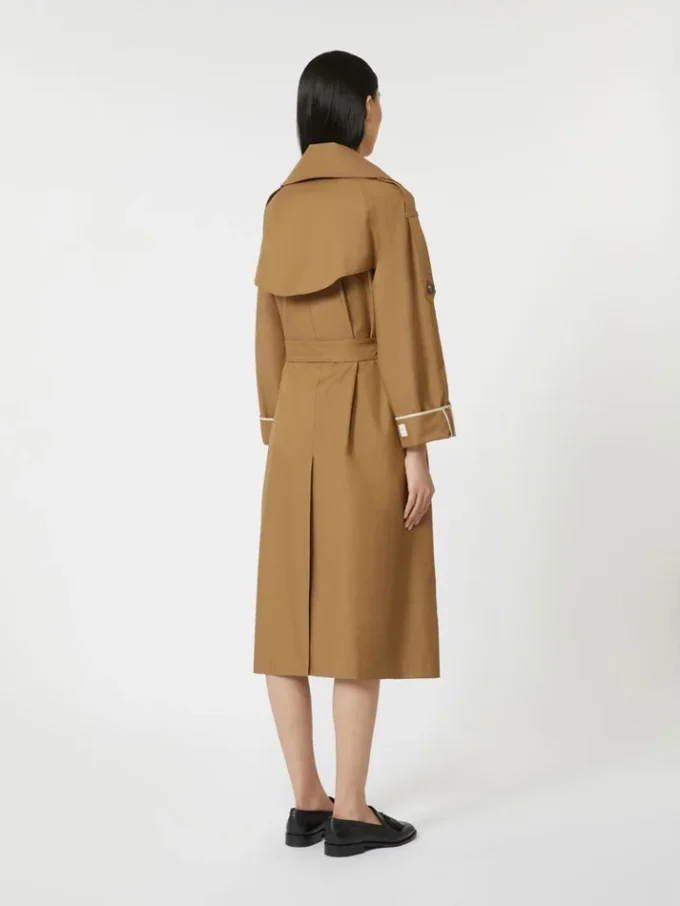 Oversized water-repellent twill trench coat, brown