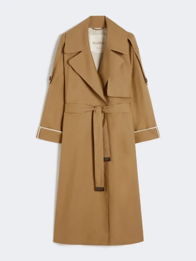 Oversized water-repellent twill trench coat, brown