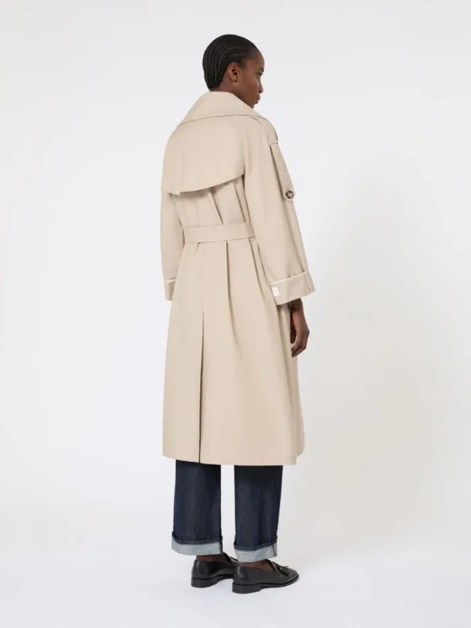Oversized water-repellent twill trench coat, sand