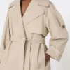 Oversized water-repellent twill trench coat, sand
