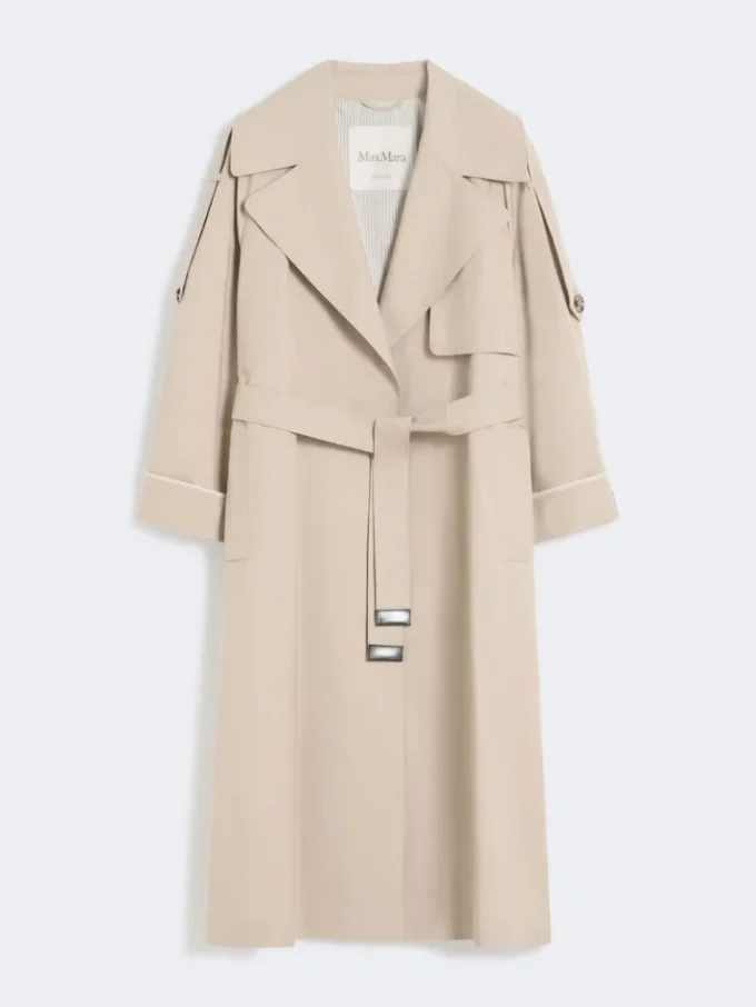 Oversized water-repellent twill trench coat, sand