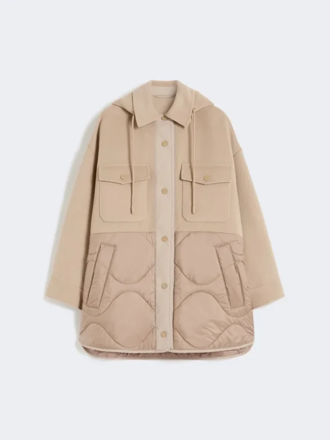 Padded coat in double-sided wool and nylon, camel