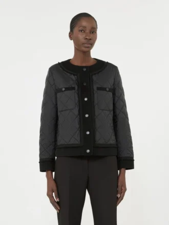 Padded cropped jacket in water-repellent canvas, black