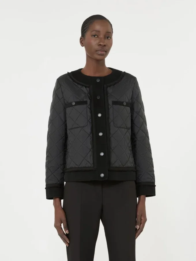 Padded cropped jacket in water-repellent canvas, black