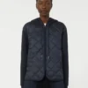 Padded, hooded jacket in water-repellent canvas and jersey, navy