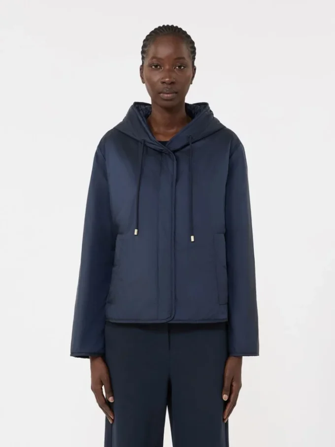 Padded, hooded jacket in water-repellent canvas, navy Padded, hooded jacket in water-repellent canvas, navy