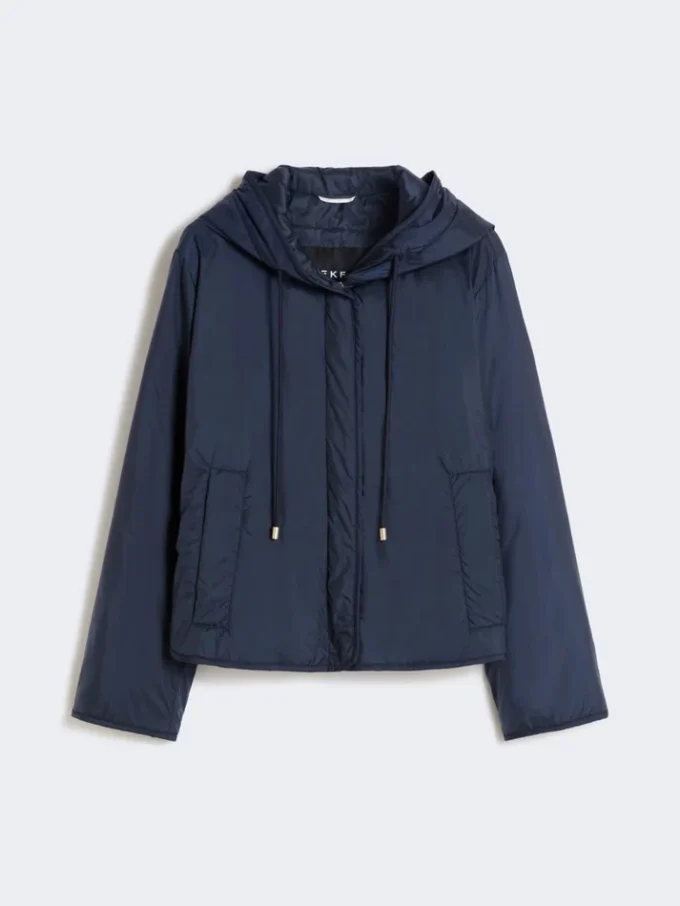 Padded, hooded jacket in water-repellent canvas, navy Padded, hooded jacket in water-repellent canvas, navy