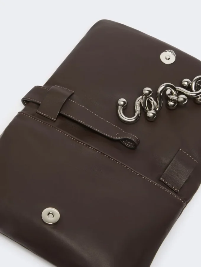 Padded nappa-leather mini soffy bag, cocoa