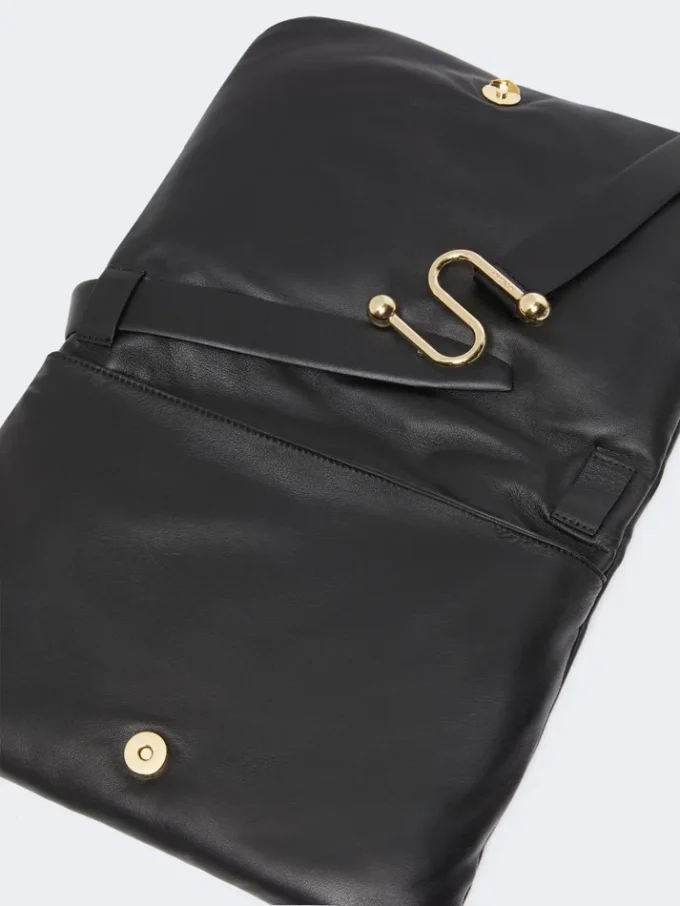 Padded nappa-leather soffy bag, black