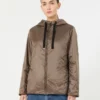 Padded water-repellent canvas hooded jacket, hazelnut brown