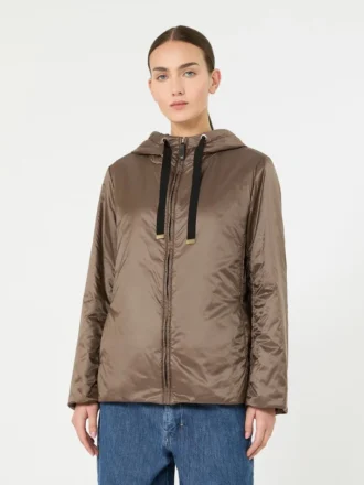Padded water-repellent canvas hooded jacket, hazelnut brown