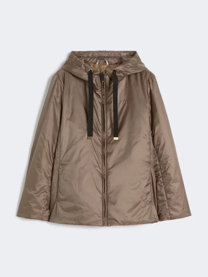 Padded water-repellent canvas hooded jacket, hazelnut brown