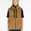 Padded water-repellent hooded gilet, caramel