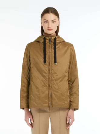 Padded water-repellent hooded jacket, caramel