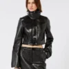 Patent leather cropped jacket with alligator print, black