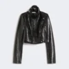 Patent leather cropped jacket with alligator print, black