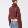 Patent leather cropped jacket with alligator print, dark red