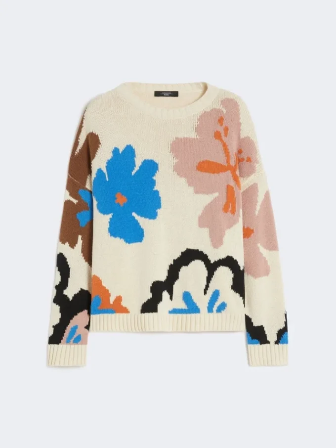 Patterned cotton crew-neck, multicolour