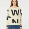 Patterned cotton crew-neck, navy