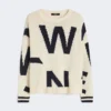 Patterned cotton crew-neck, navy