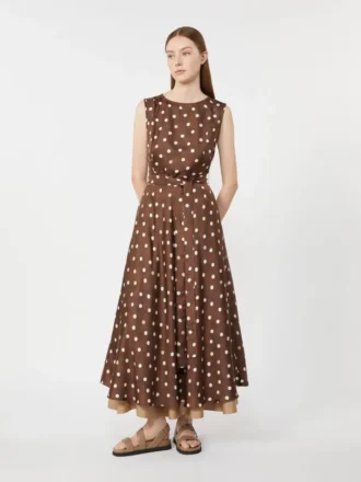 Patterned twill dress, brown