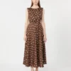 Patterned twill dress, brown