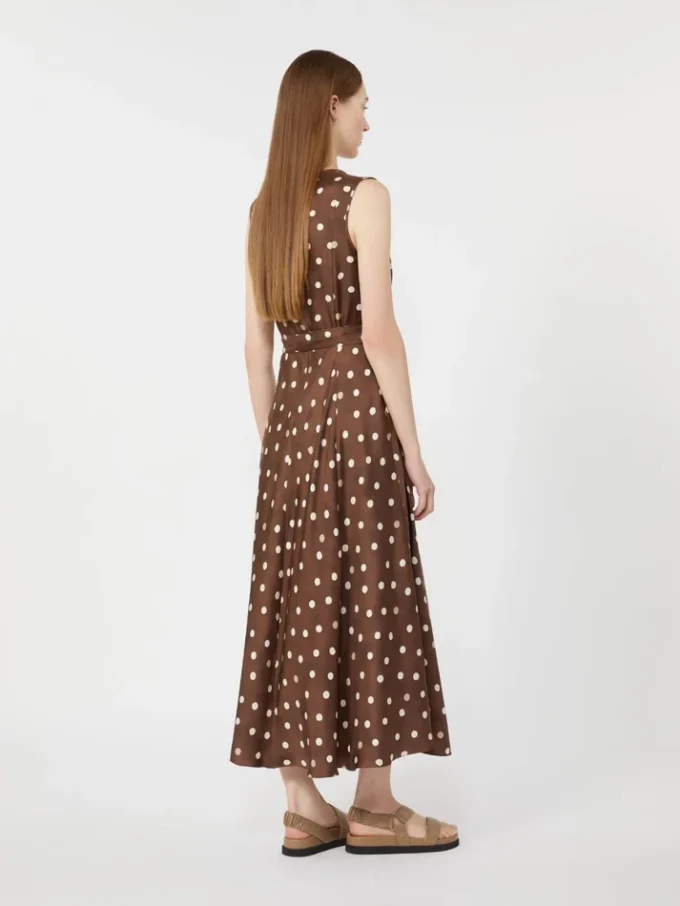 Patterned twill dress, brown