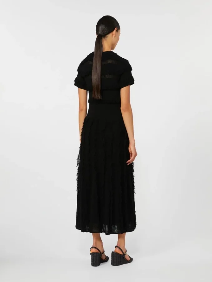 Patterned viscose yarn dress, black